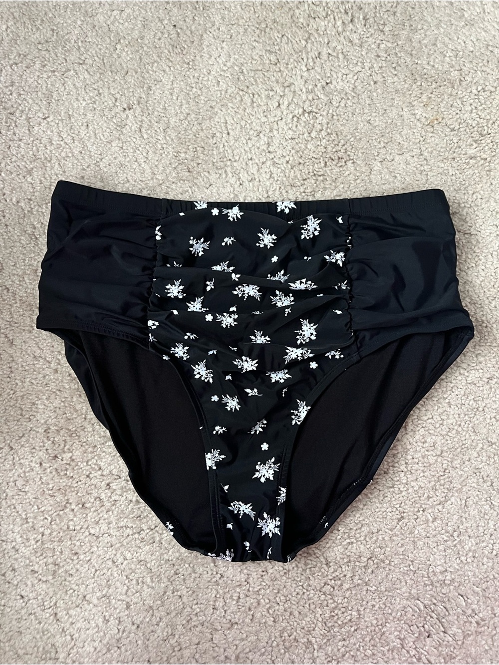 Terra & Sky Women’s Black High-Waist Floral Swim Bottom